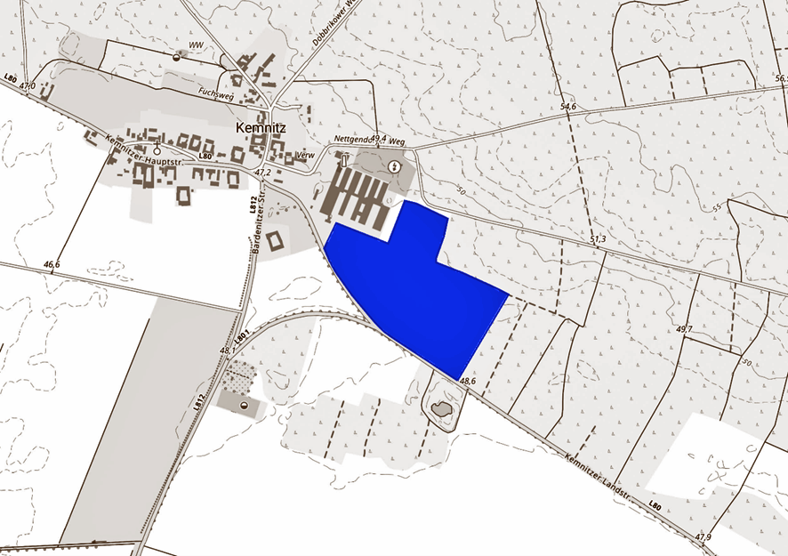 karthografische Darstellung der Lage des Plangebietes für den Bebauungsplan Kemnitz Nr. 01 "Solarpark Kemnitz"