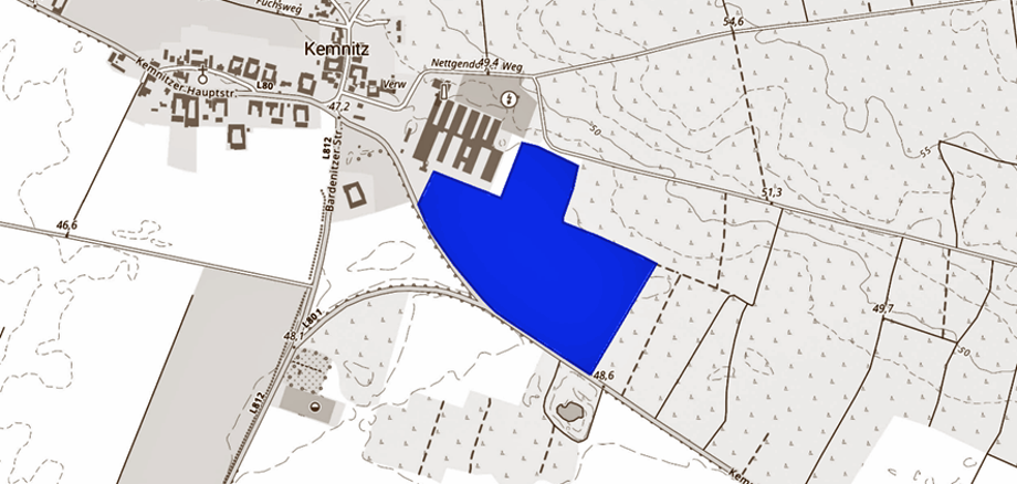 Lage des Plangebietes karthografische Darstellung der Lage des Plangebietes für den Bebauungsplan Kemnitz Nr. 01 "Solarpark Kemnitz"